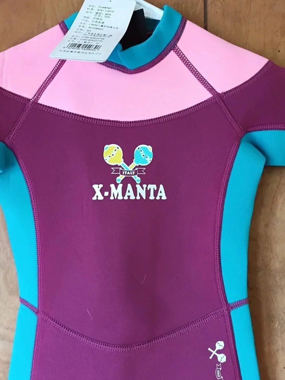 Kids Shorty Wetsuit Size M Purple Pink Blue Colorblock Short Sleeve NWT